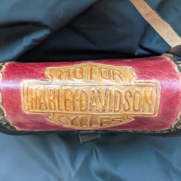 Vtg New Harley-Davidson Multicolor Tooled Adjustable Strap Leather Bag - Picture 2 of 12